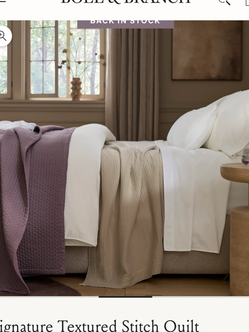 Boll & Branch Signature Textured Stitch Organic Cotton Quilt Plum Full Queen NWO - Picture 2 of 8